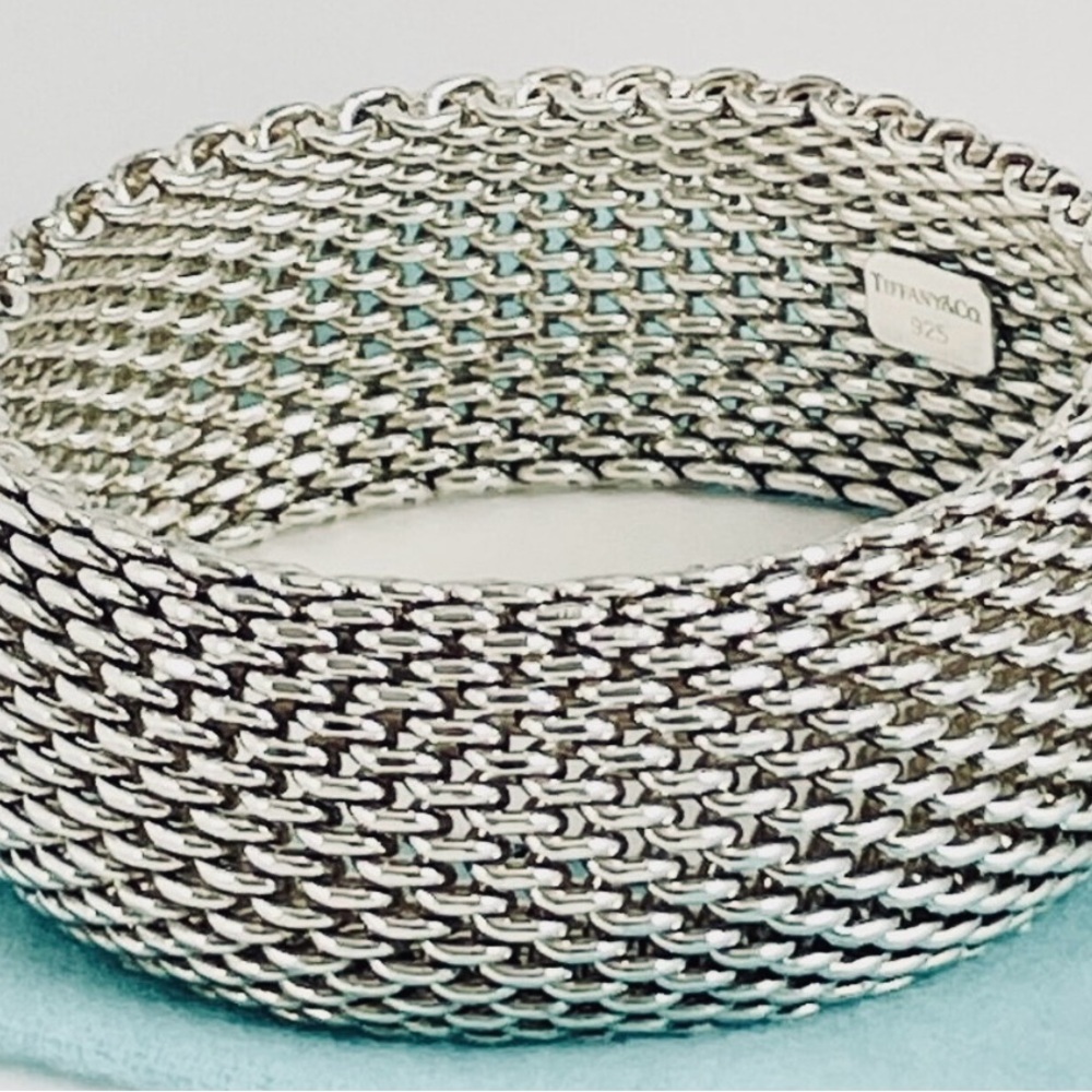 Authentic Tiffany Somerset Sterling silver bracelet bangle with pouch & box - Picture 3 of 15